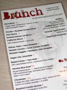 Brunch Menu at the Whip